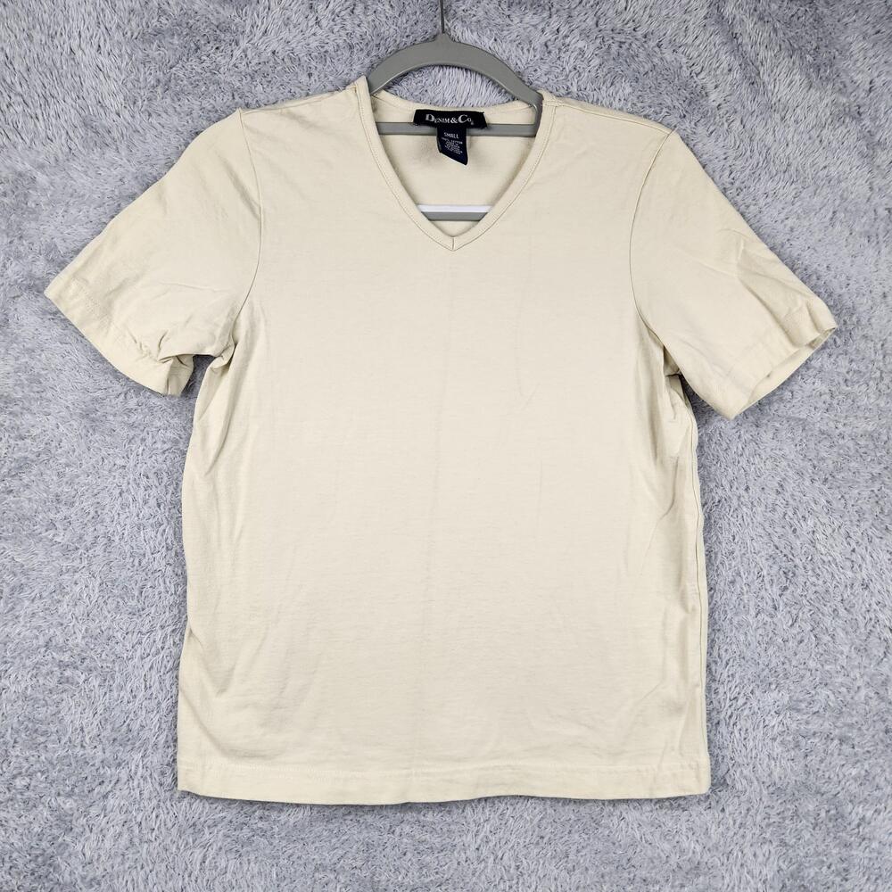 Vintage Denim & Co Shirt Womens Small Beige Minimalist Summer Office Layer Y2k